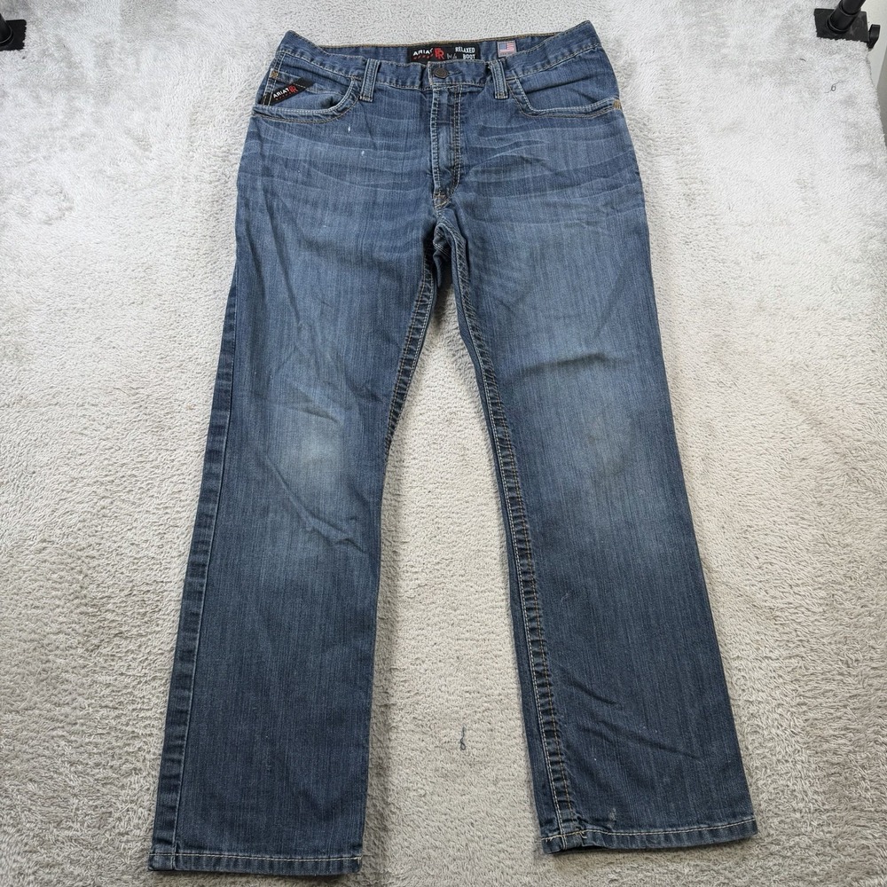Ariat FR Jeans Mens 34x30 Blue Denim M4 Relaxed Boot Cut Cowboy Workwear Rodeo